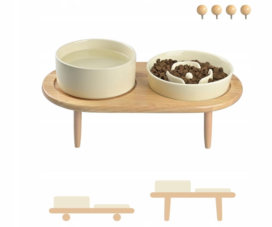 Levně Sada keramických misek pro psa/kočku s bambusovým stojánkem
