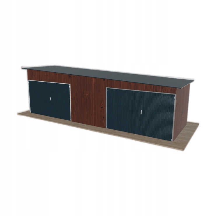 Plechová garáž 8x2.5 m, dvoupolohová, spád vpravo, tmavý ořech