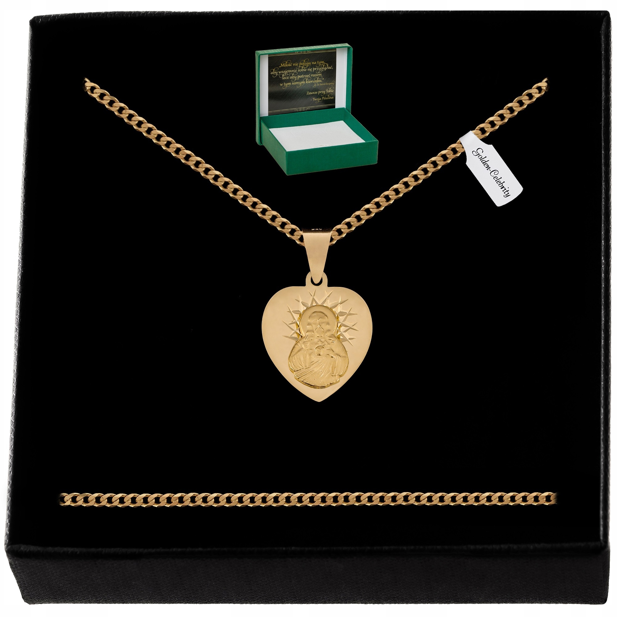 ZŁOTY ŁAŃCUSZEK+MEDALIK PREZENT KOMUNIA GRAWER 925