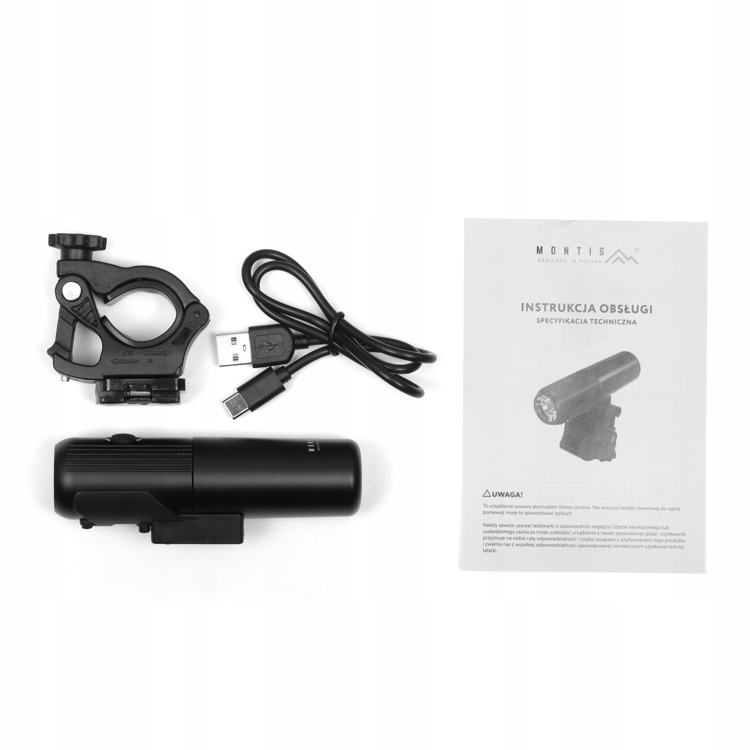 Światło Rowerowe Lampka PRZÓD LED na rower kierownicę MOCNA jasna 2w1 Marka Montis