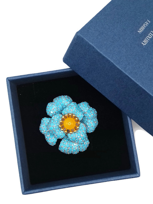 Luxusní Brož Přívěsek Květ Tyrkysová Stříbrná Rhodium Krabička Jako Dárek