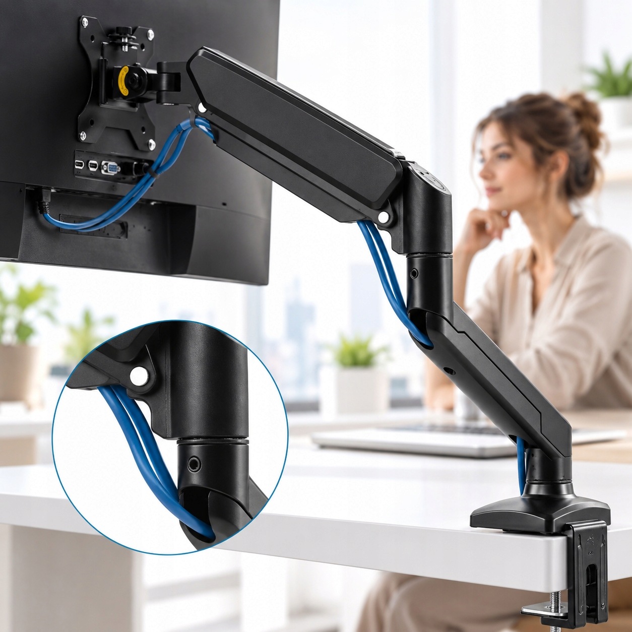 Držák pro monitor 27'' Rameno na stůl Plynová pružina Nastavitelné otočné
