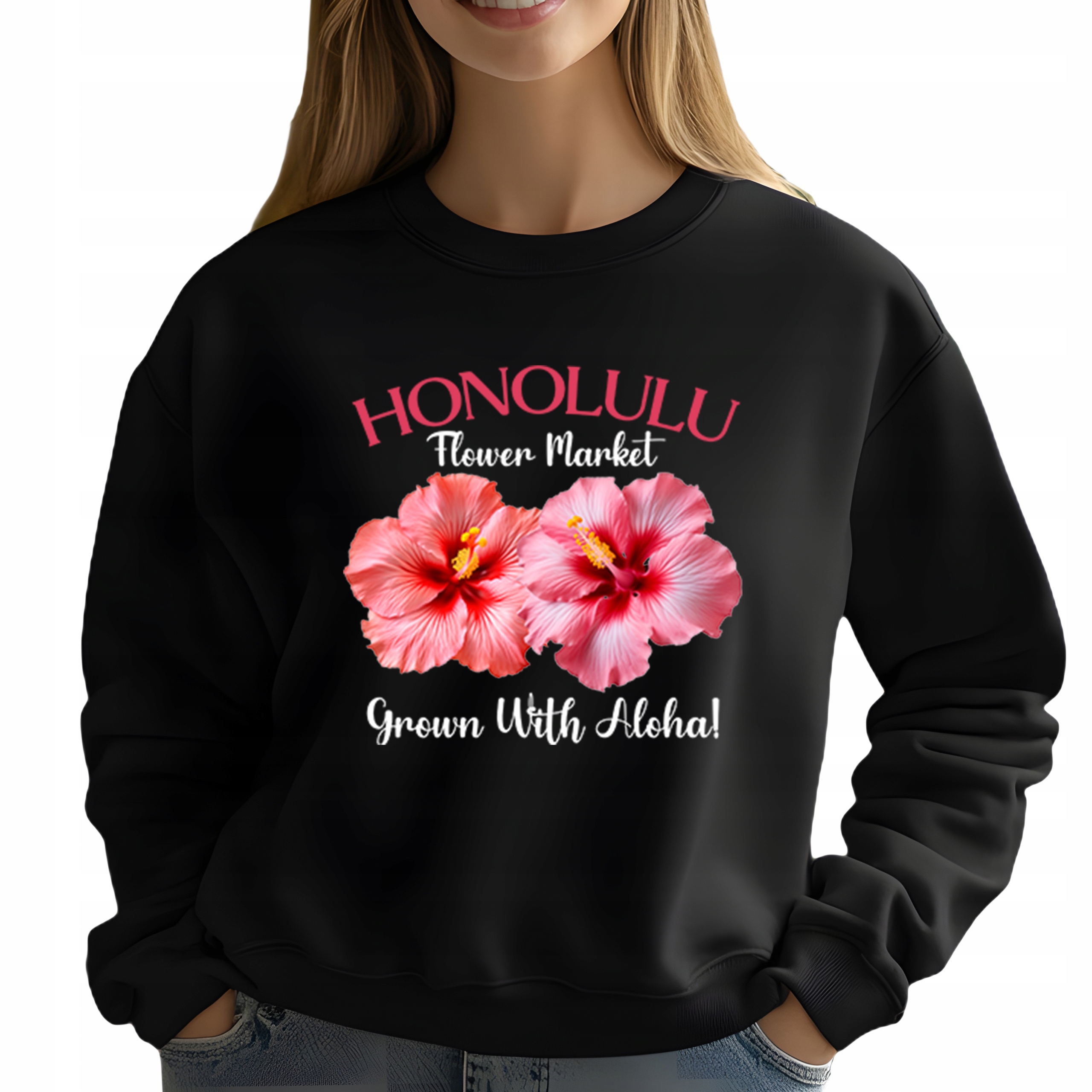 Mikina Bez Kapuce Černá Bavlněná Elegantní Grown With Aloha M