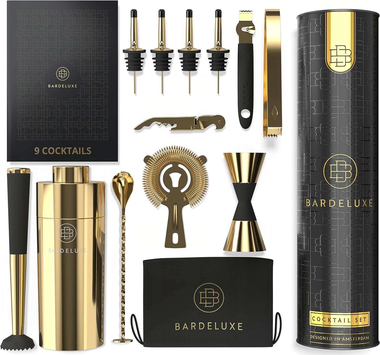 12-DÍLNÝ Barmanský Set Premium BarDeluxe zlatý barmanský set