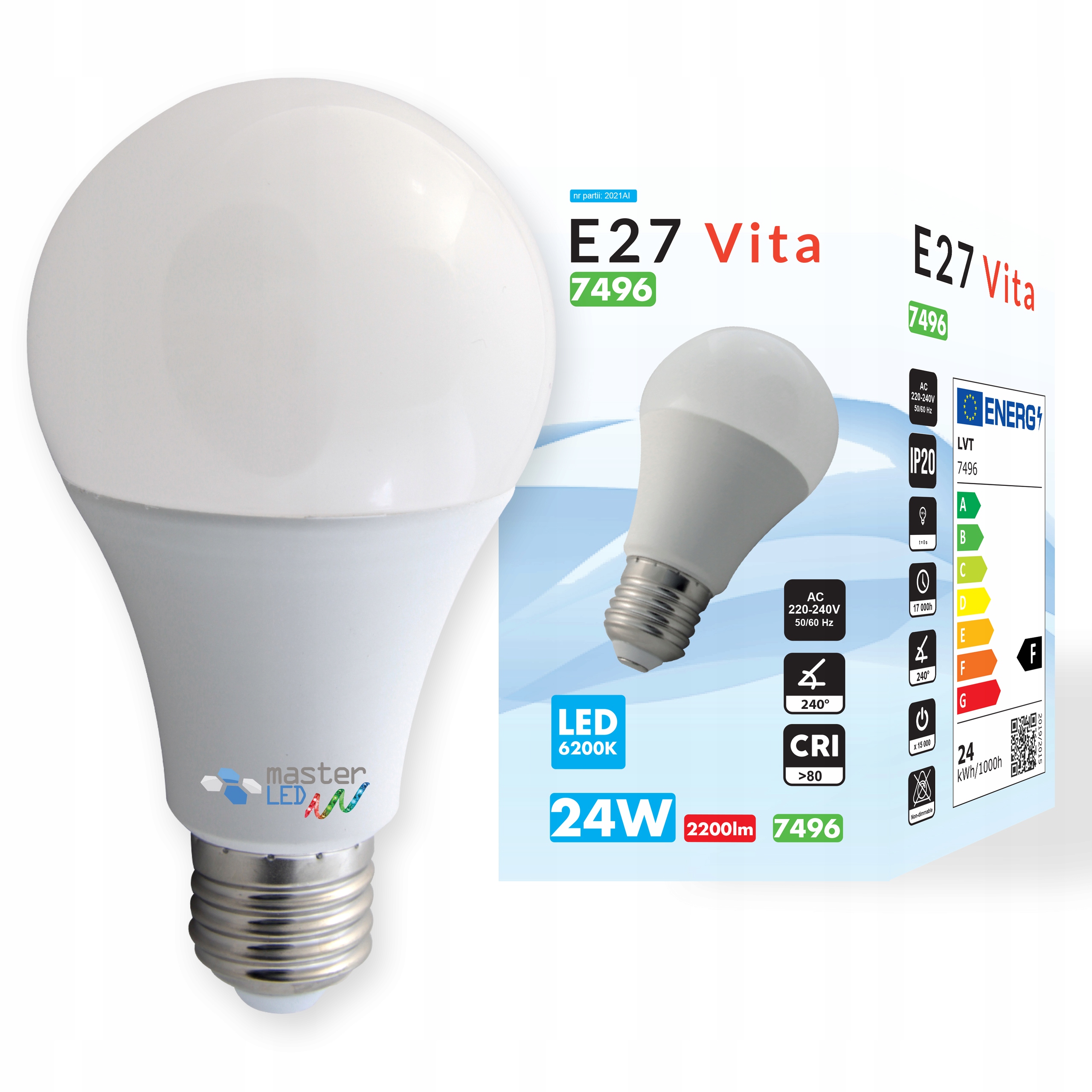 

Żarówka Led Smd dioda E27 2835 24W 230V A95 biała
