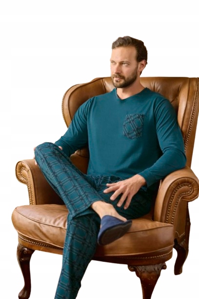 Elegantní Námořnické Pánské Pyžamo Dlouhý Rukáv Dlouhé Kostkované Kalhoty M