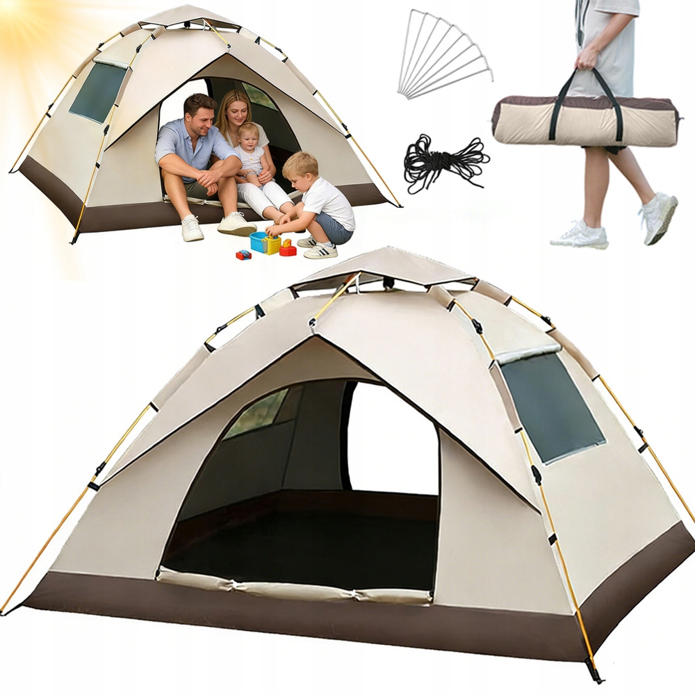 Namiot Automatyczny 2-3 Osobowy Dwie Siateczkowe Okna Kopuła Kempingowy
