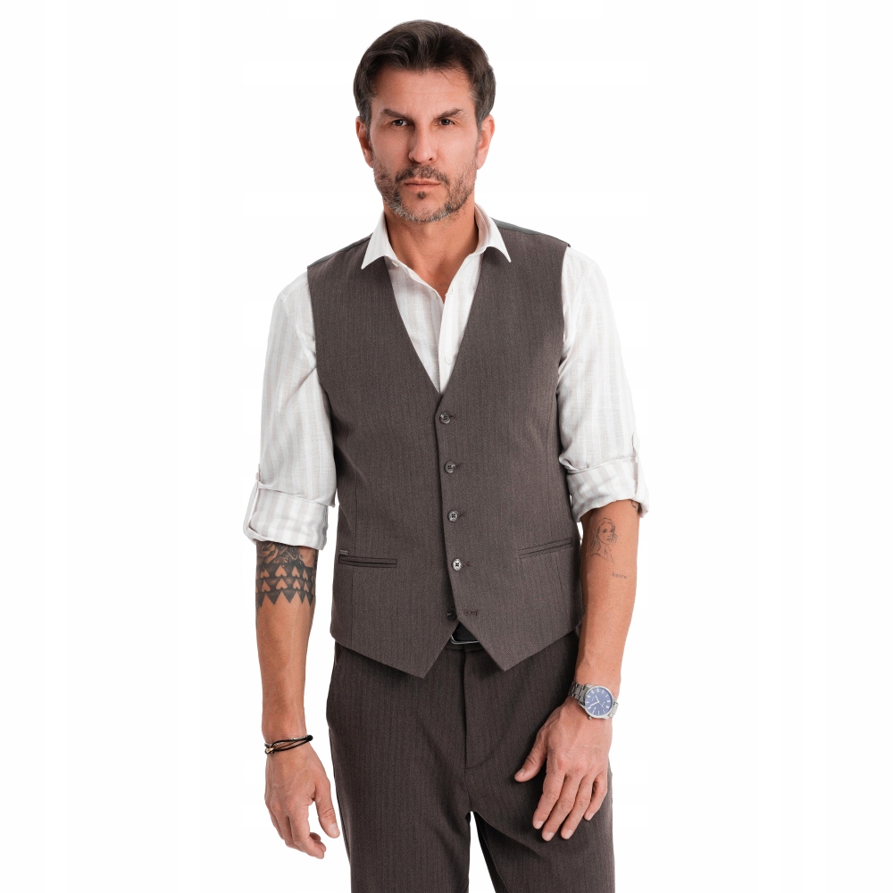 Męska kamizelka w jodełkę Slim Fit grafitowa V2 OM-BLZV-0143 XXL