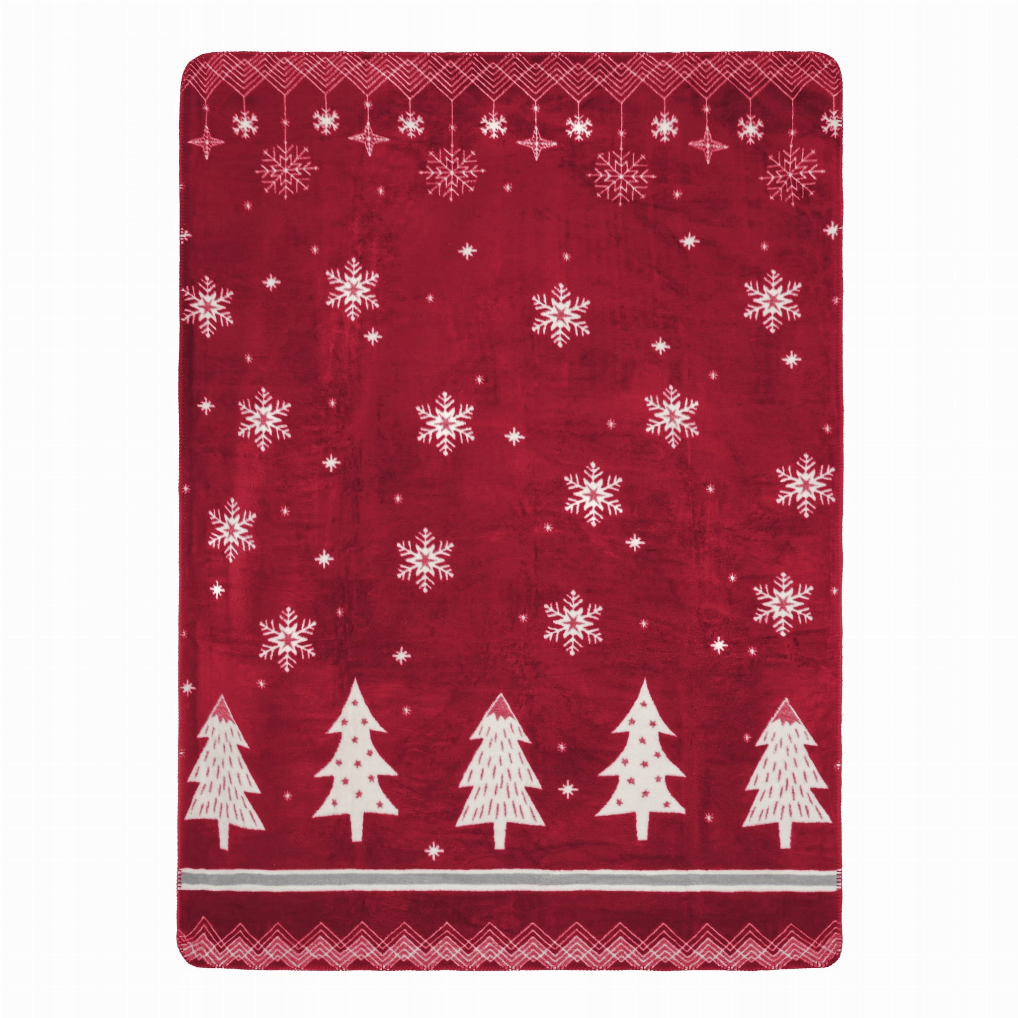 Vánoční přikrývka Tree 150x200 červená s vánočními stromky a sněhové vločky