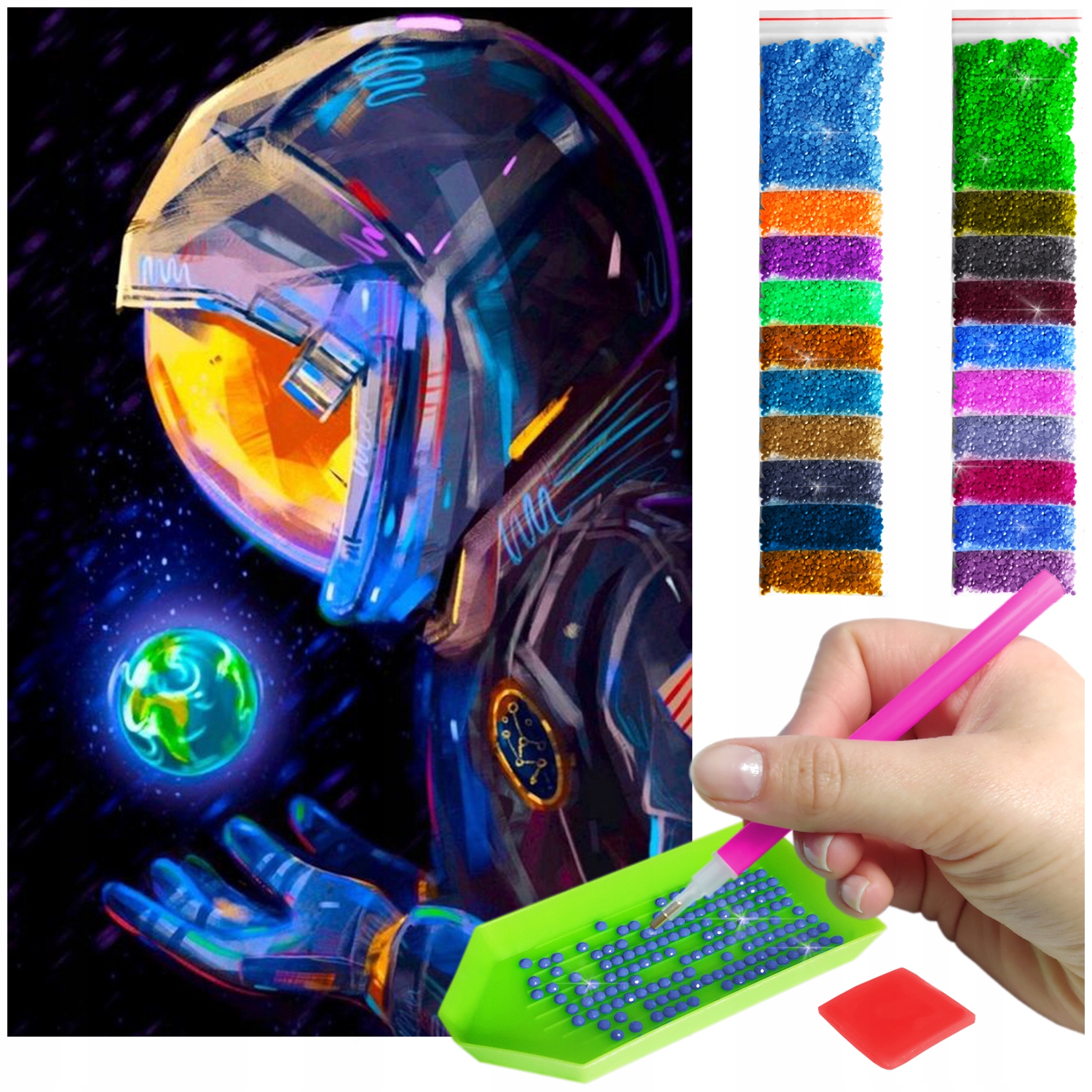 Velká výšivka diamantový diamond painting mozaika astronaut země 60x40cm