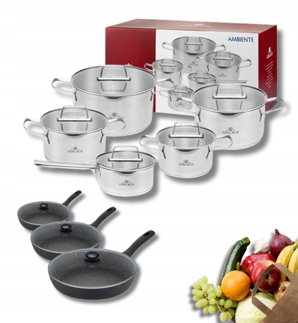 Gerlach Ambiente Komplet 10 Garnków+patelnia Granitex 20, 24, 28CM Pokrywki