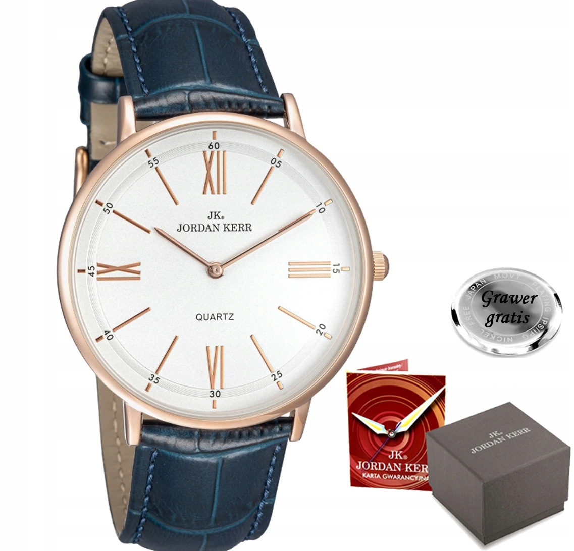 Klasické pánské hodinky Jordan Kerr Slim kožený řemínek s gravírováním Box