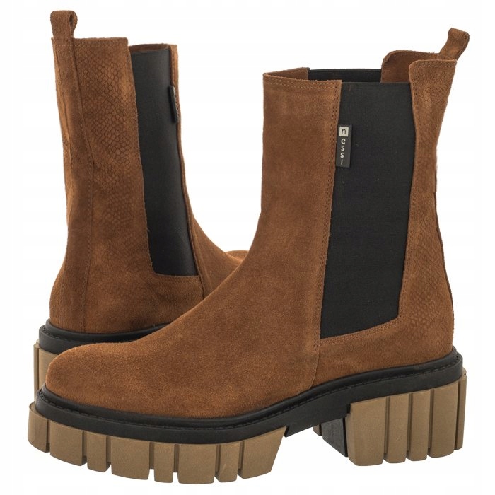 Buty Sztyblety Damskie Nessi Brązowe 21118