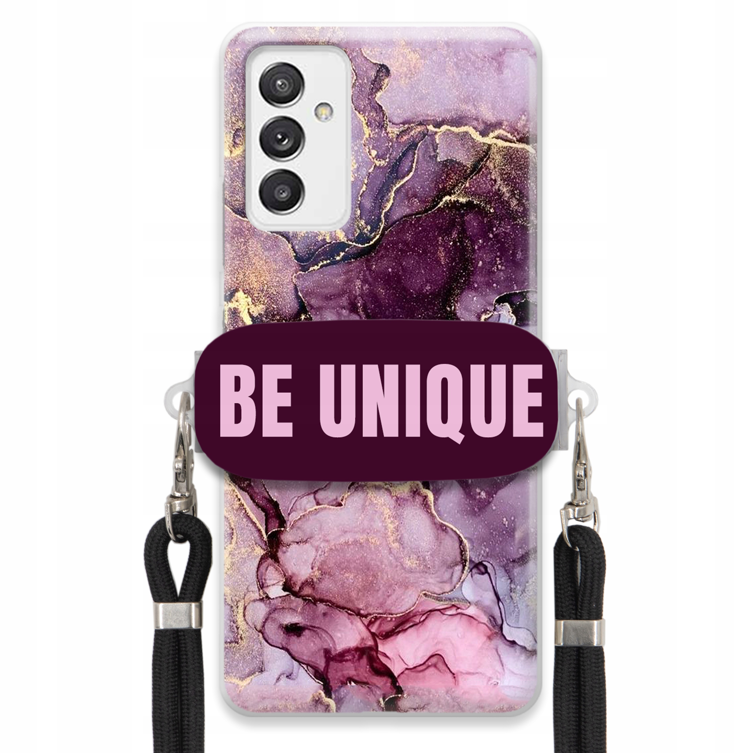 Puzdro pre Samsung A82 5G držiak na šnúrku Čierna Fialová Mramor Be Unique