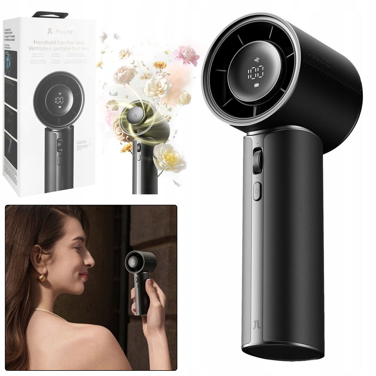 JisuLife Silný Prenosný Ventilátor Ventilátor Usb-c 4250 mAh 30h Premium