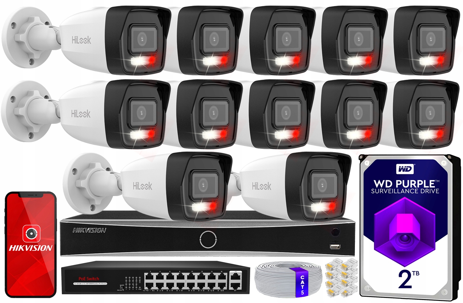 Sada pro monitorování Ip 12 kamer 8Mpx IPC-B180HA-LU Nvr Hikvision Disk 2TB