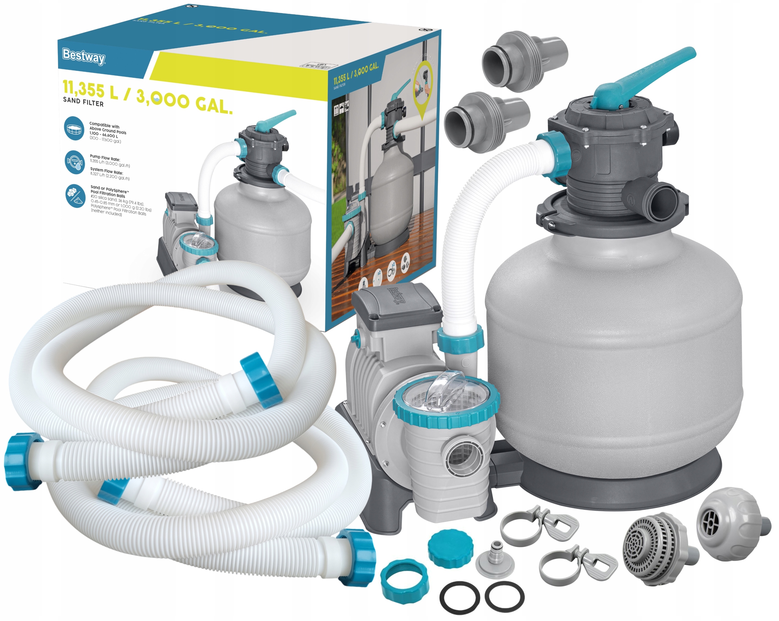 Bestway 58486 Pompa Piaskowa Filtrująca do basenów 11355 L/h złączki węże
