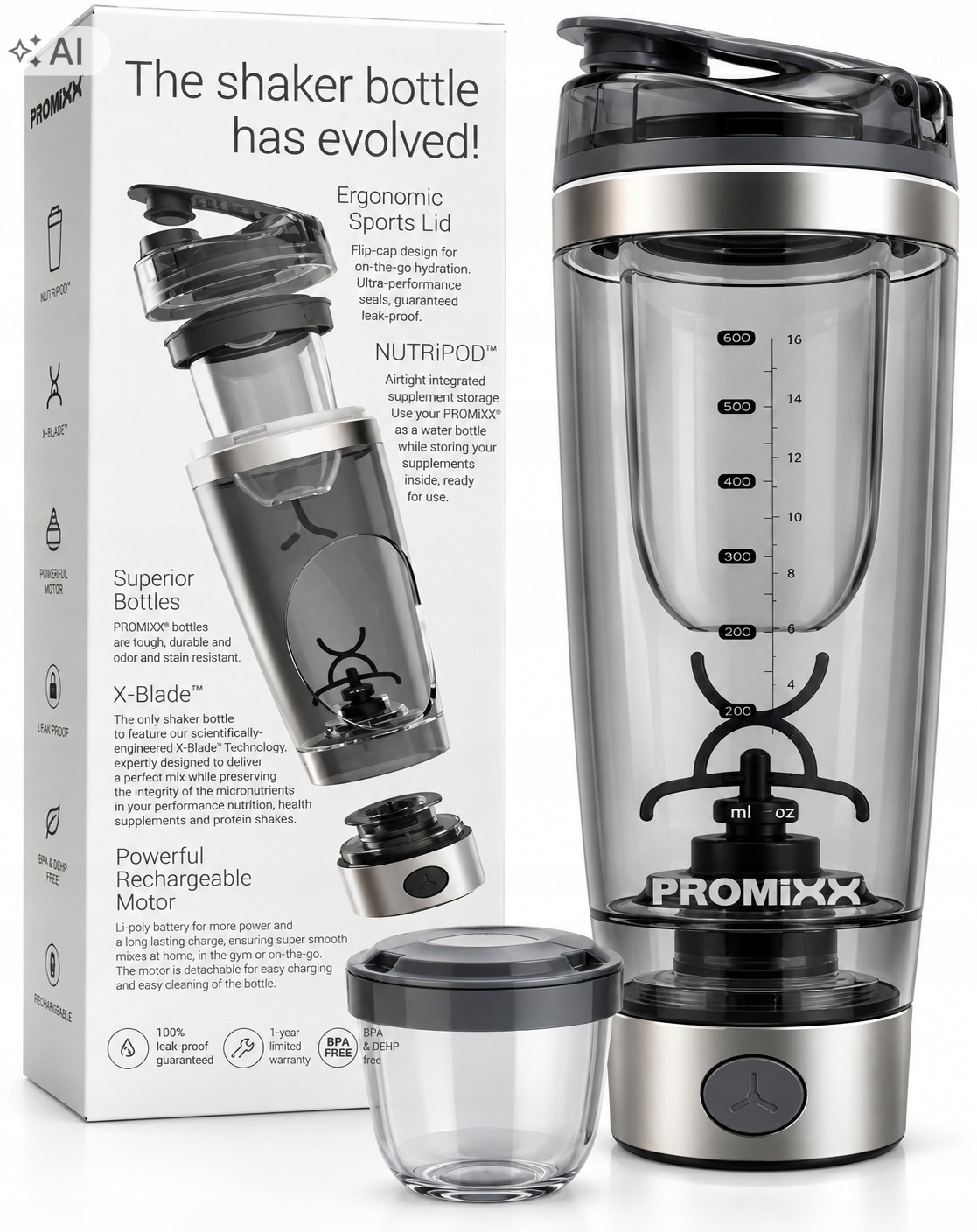 PROMiXX Pro Orginal 600ml Silnik Elektryczny shaker mikser automatyczny