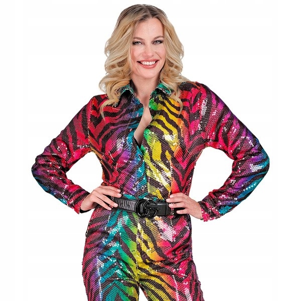 Dámská košile s flitry, barevný tygr, hollywoodský styl, velikost L/XL