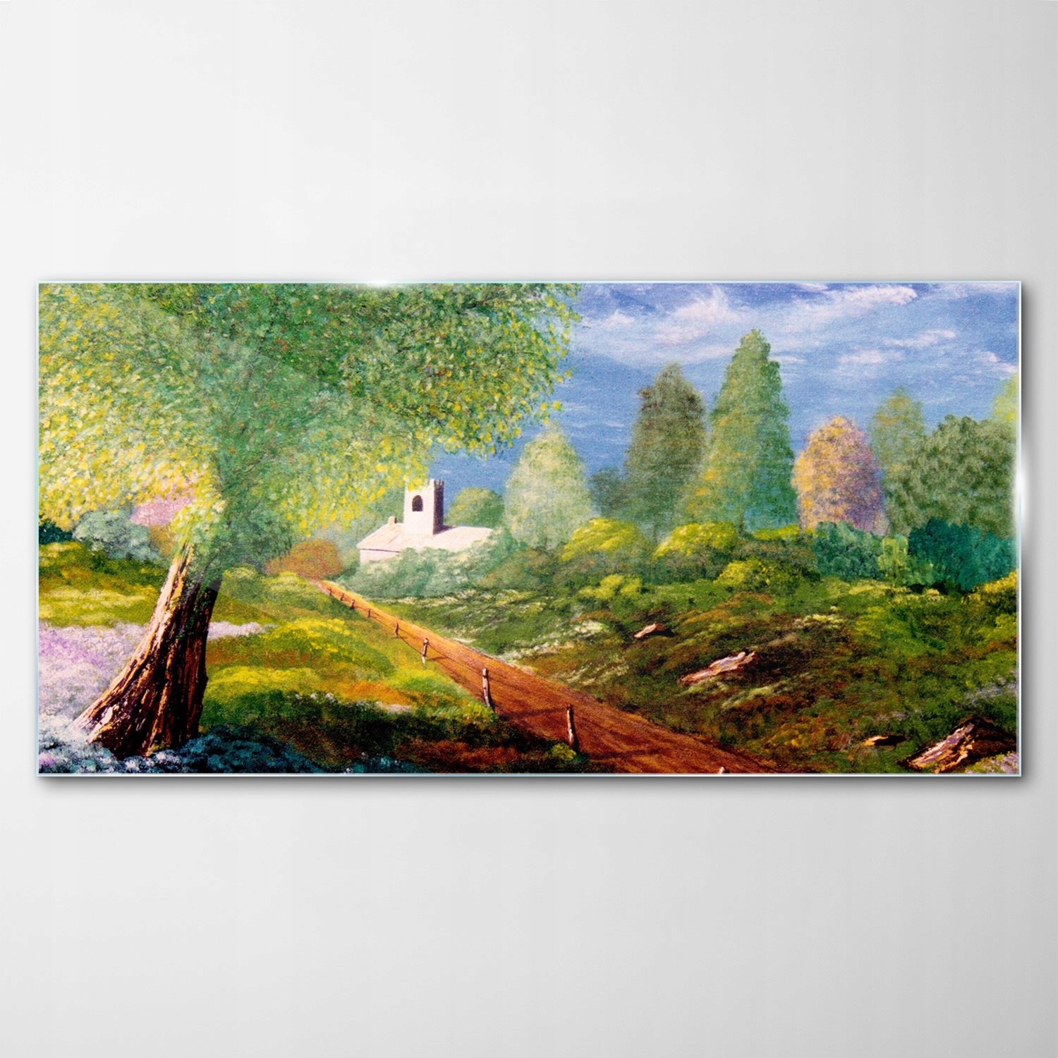 

Hartowany Obraz Szklany Łąka Kwiaty Drzewa 120x60