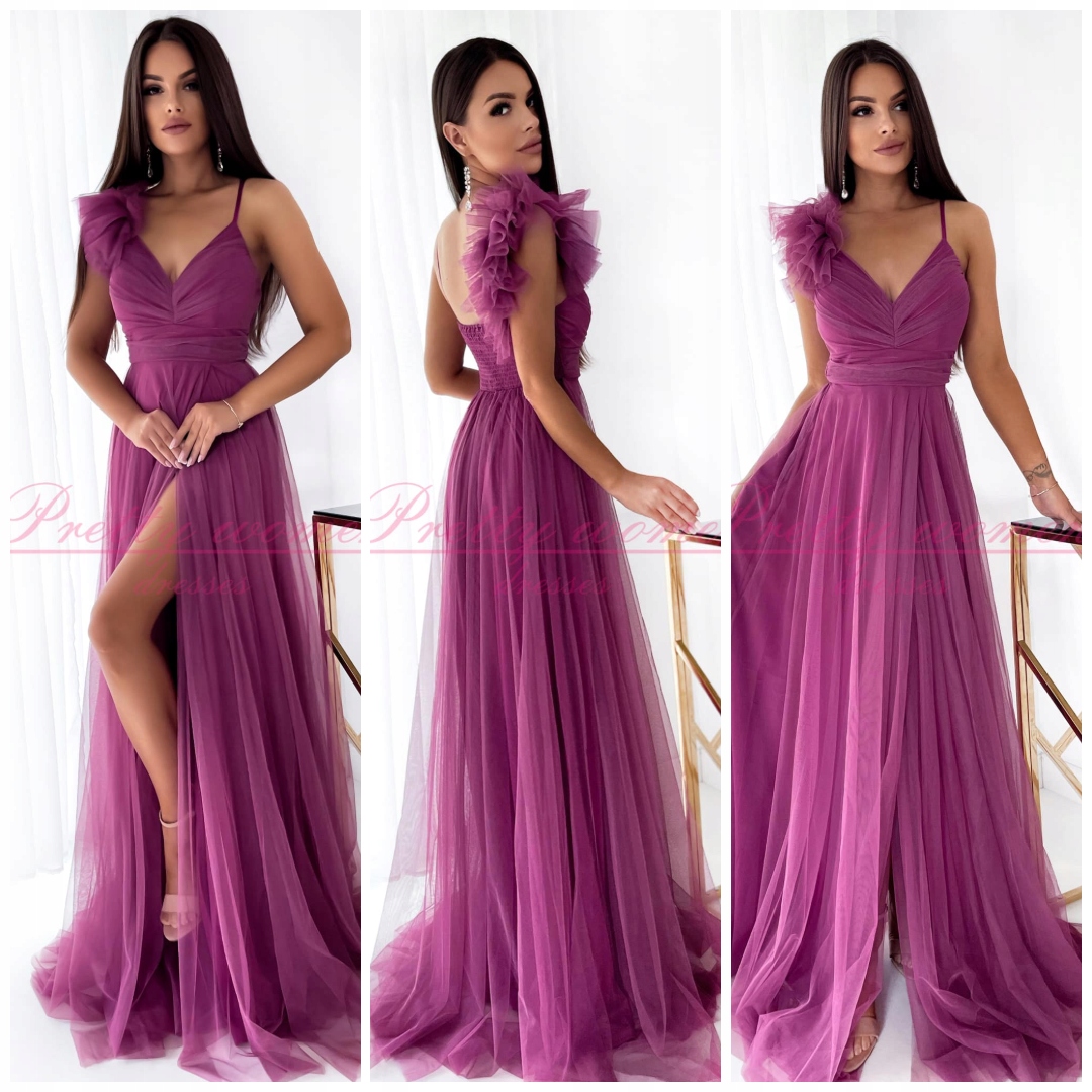 Milagros Švestková Šaty Dlouhá Šaty tylová princezna ples svatební hostina S