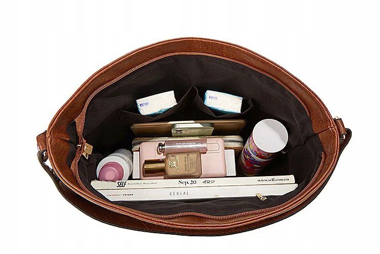 TOREBKA WOREK NA RAMIĘ KIESZENIE POJEMNA CZARNY Materiał dominujący skóra ekologiczna