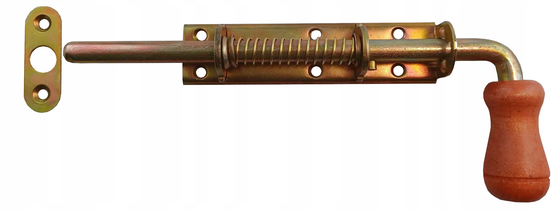 ZASUWA SPRĘŻYNOWA 250 RYGIEL DREWNIANA RĄCZKA DRZWI BRAMA OCYNK