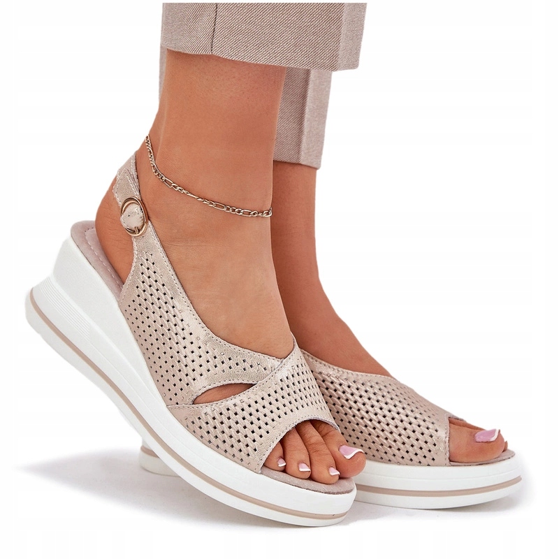 Dámské Sandály Z Přírodní Kůže Koturn S.barski LR51-660 Zlaté 41