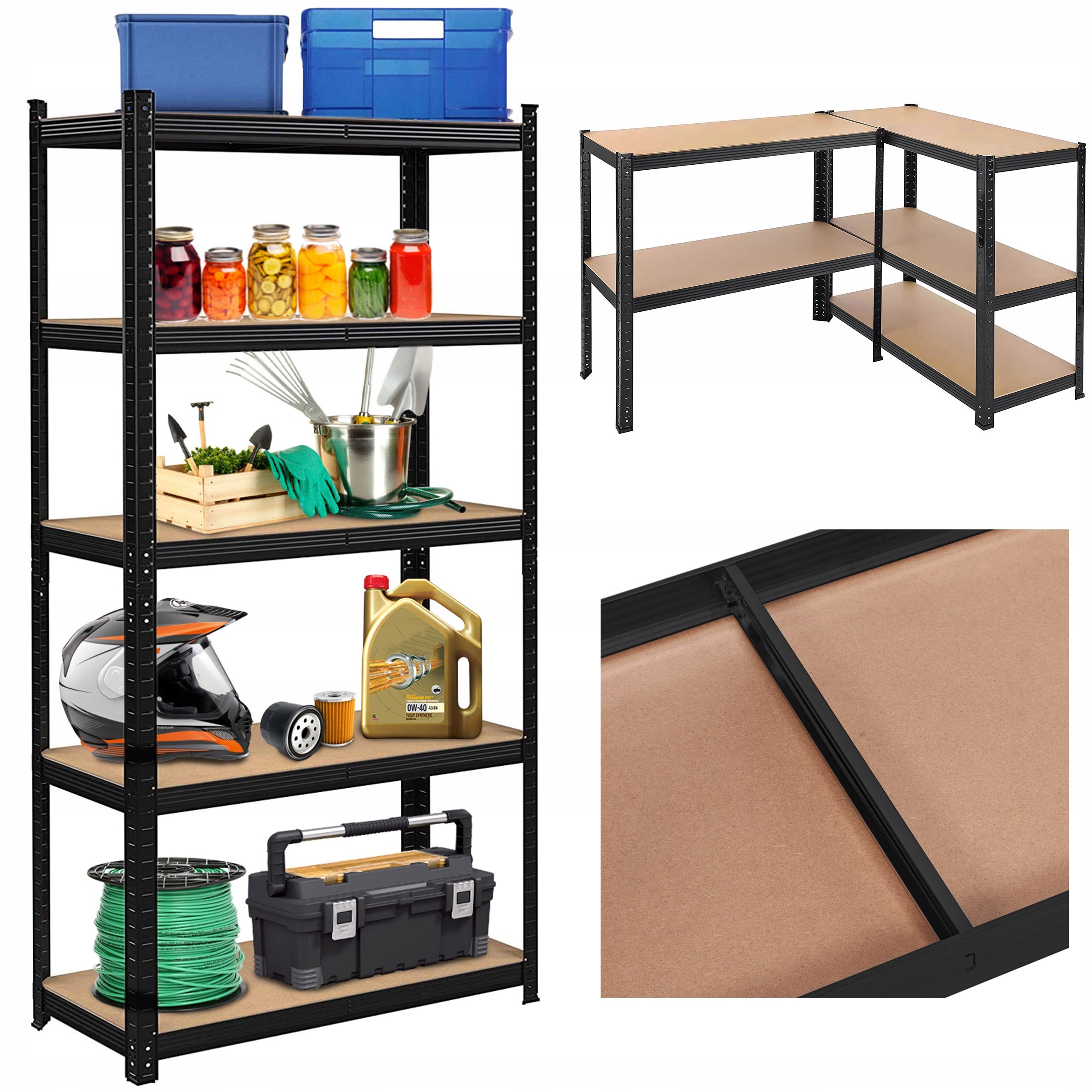 

Regał Magazynowy Metalowy Czarny 2w1 150x75 625kg