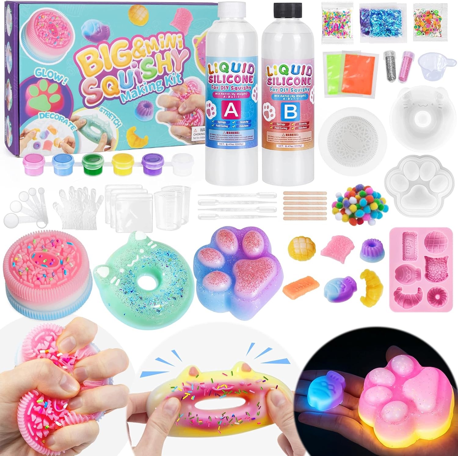 Sada Na Výrobu Squishy 480 ML Silikon Svítící Ve Tmě 9 Forem