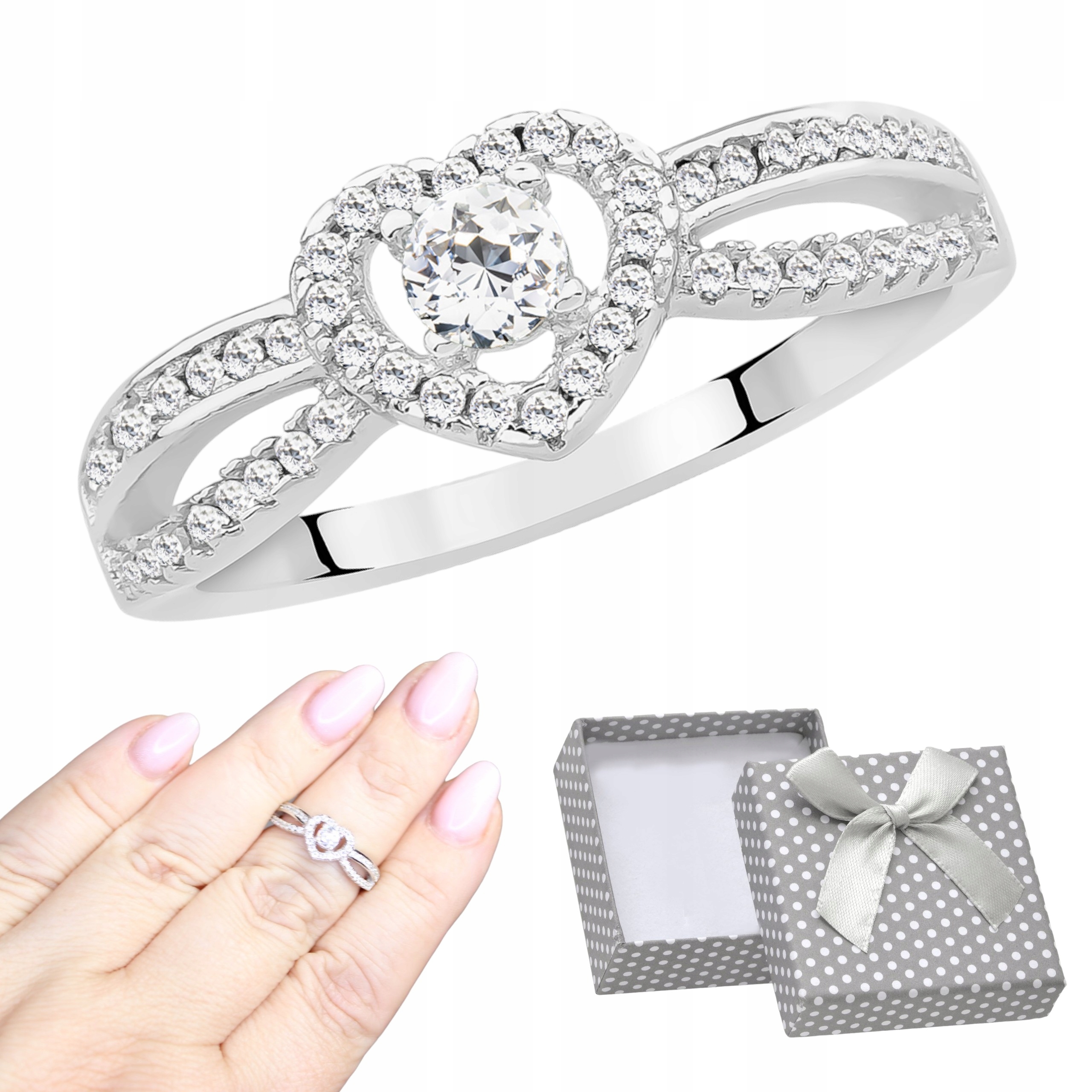 Prstýnek 925 Rhodiovaný se zirkony Srdce Srdíčko Krásný R15