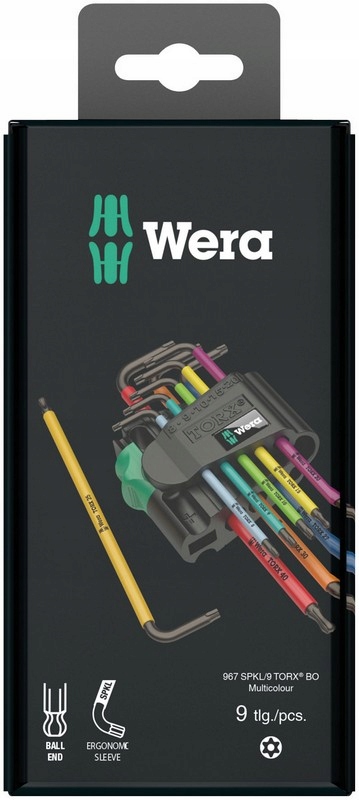 Sada 9 Ks Torx kľúčov s viacfarebným magnetizátorom Wera