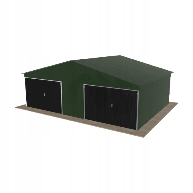 Plechová garáž 7.5x5.5 m dvoupolohová, dvouspádová, zelená