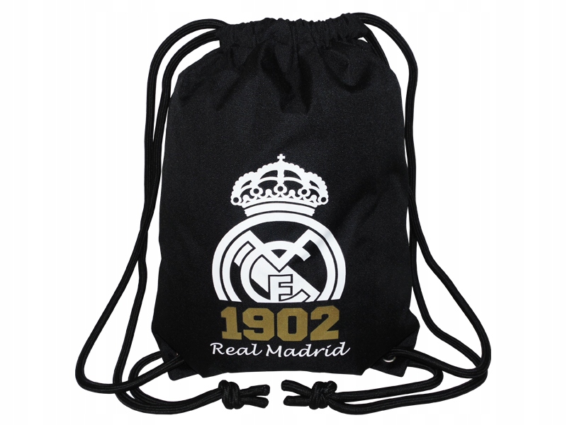 Real Madryt Duży Worek Sportowy Szkolny XL 40 X 32 CM Czarny Białe Logo