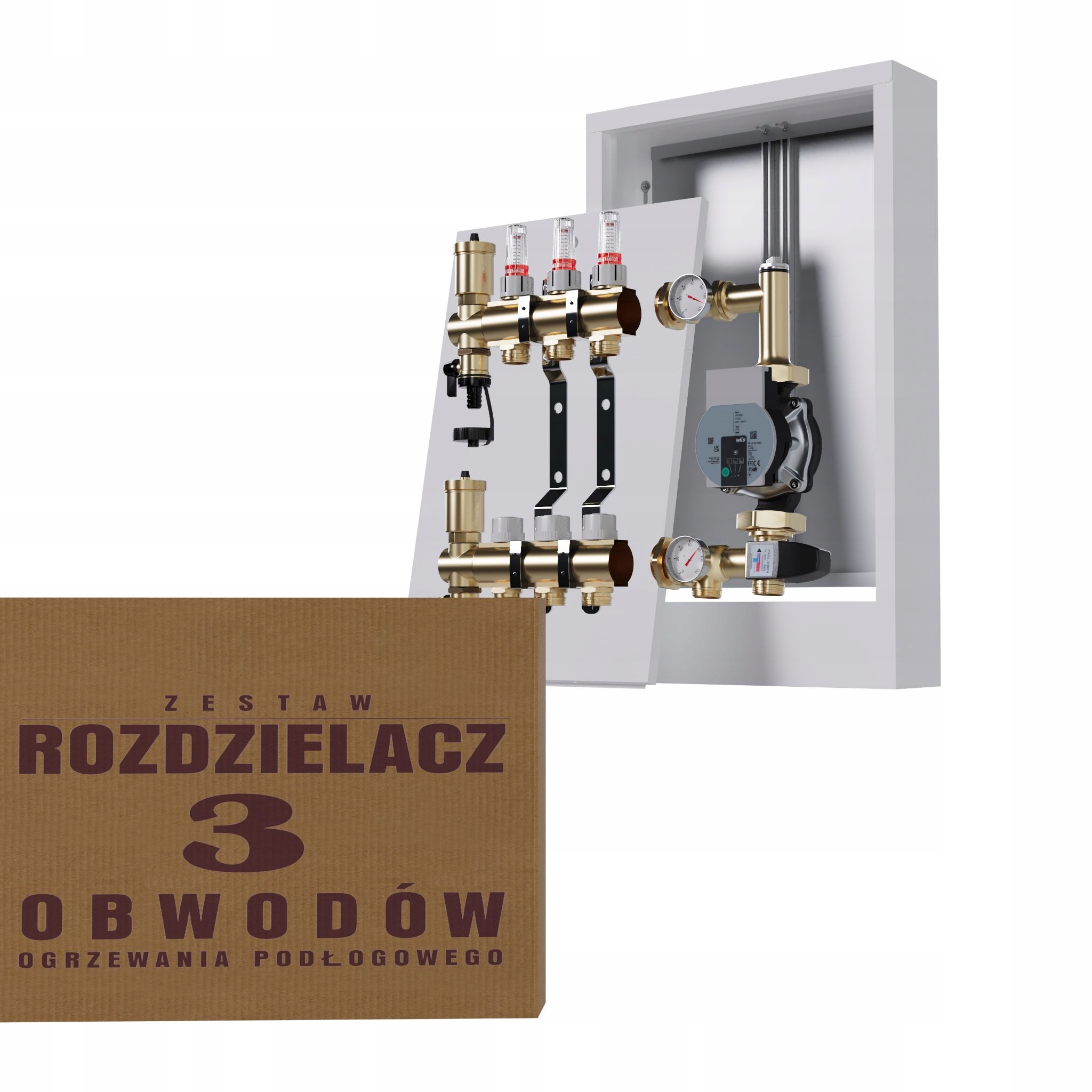 Rozdeľovač na podlahu, 4 okruhy s čerpacou skupinou Wilo nástenná skrinka