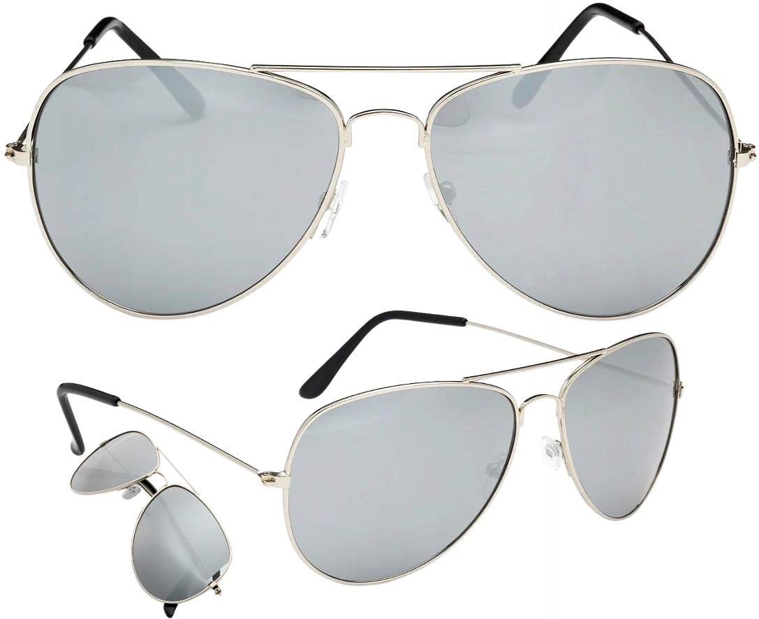 

Srebrne Okulary Męskie Aviator Pilotki metalowe