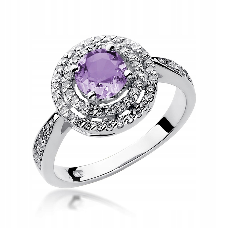 

Pierścionek Ametyst Brylanty Białe Złoto Grawer