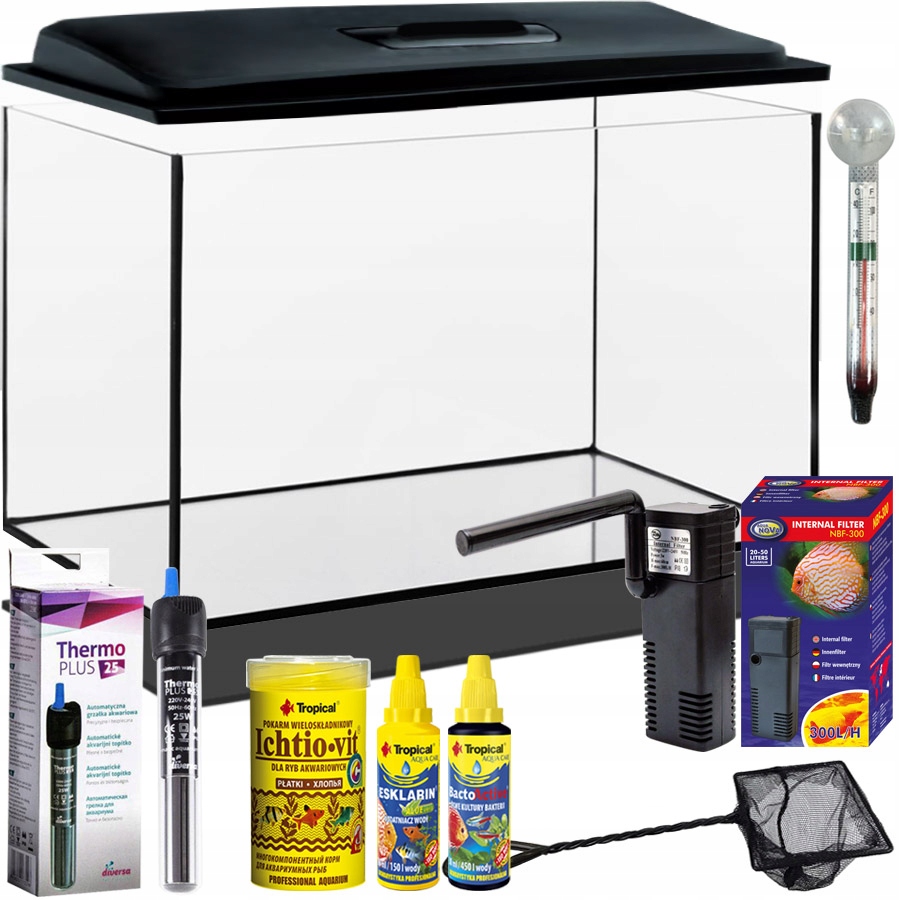 Zestaw Akwariowy 12L Wyposażenie Akwarium Filtr Grzałka Mata Preparaty