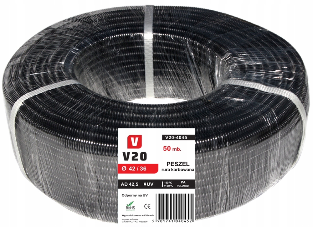 Elektroinstalační Trubka Automobilový Polyamidový V20 Trubka Zvlněná 42/36 mm 50 m