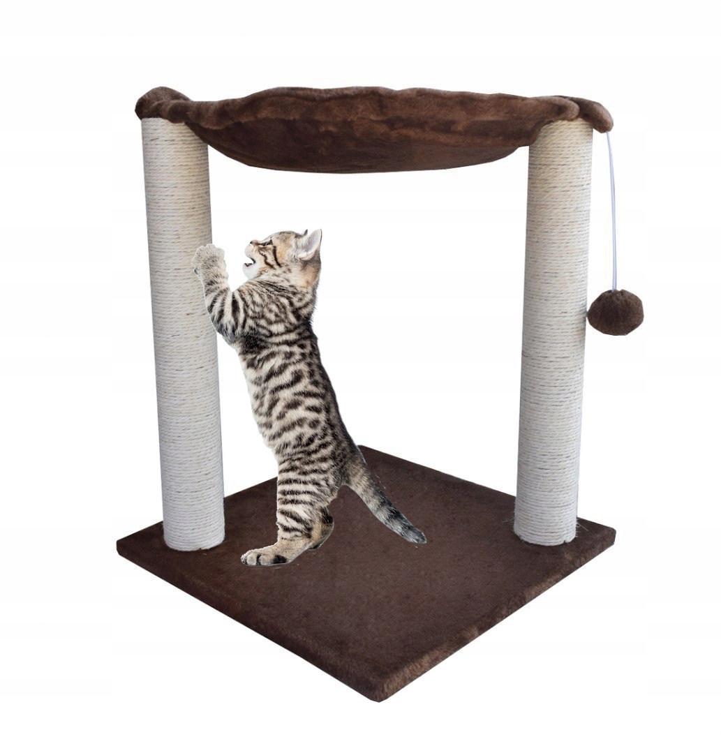 Levně Škrabadlo/strom pro kočky v hnědé barvě, pelíšek na sloupkách M17047
