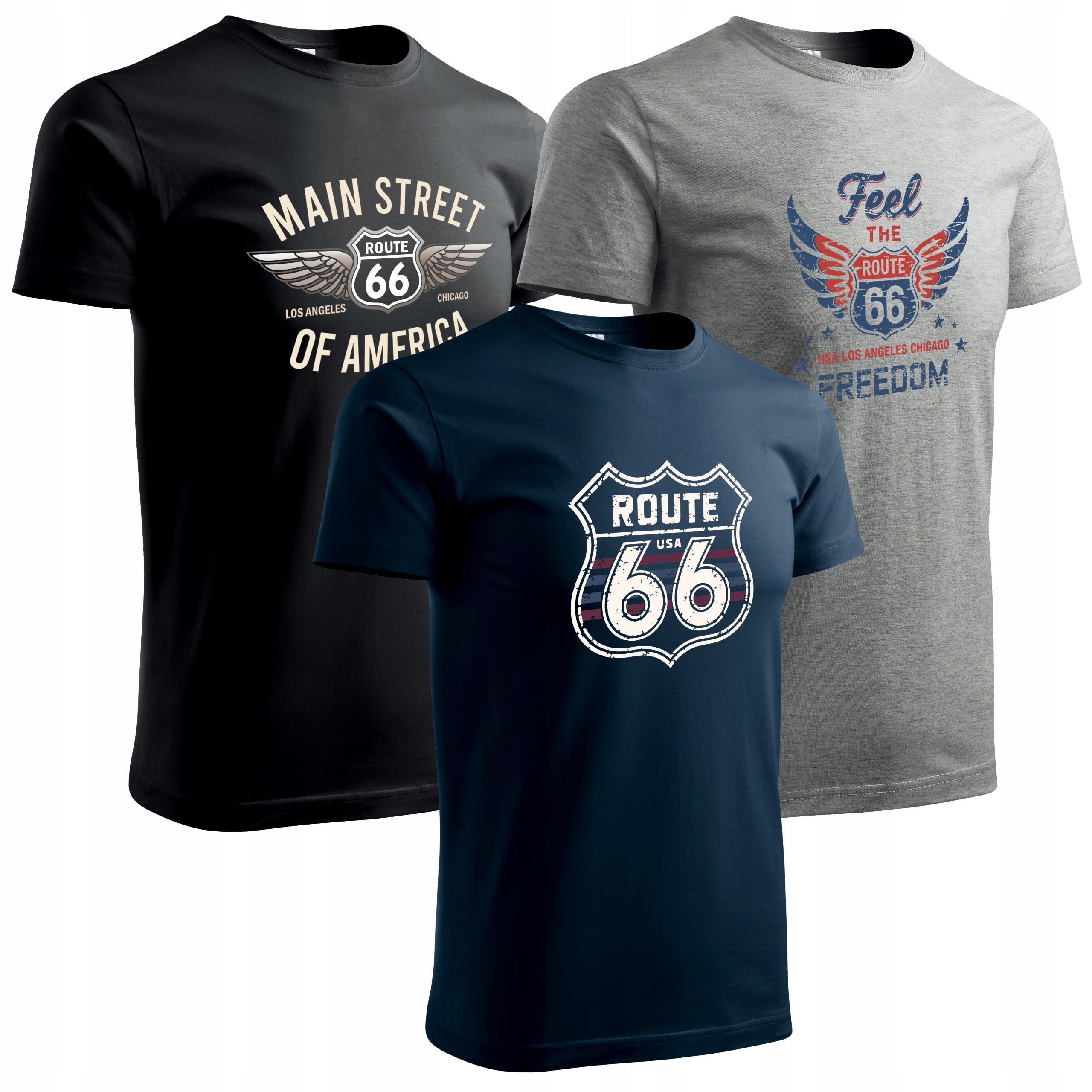 Koszulki 3pak męskie zestaw koszulek na co dzień komplet route66