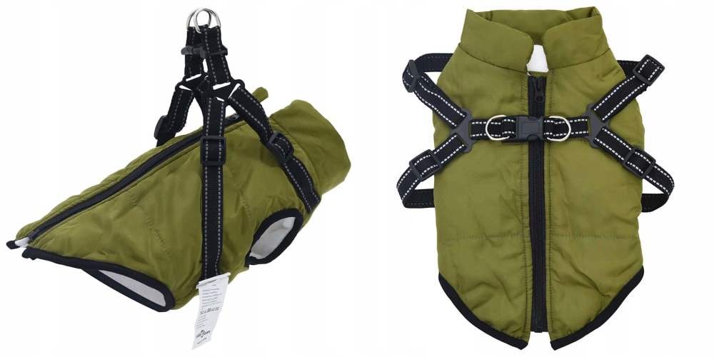 Levně Zelená, Kabát pro psa s ramenními popruhy, voděodolný, L