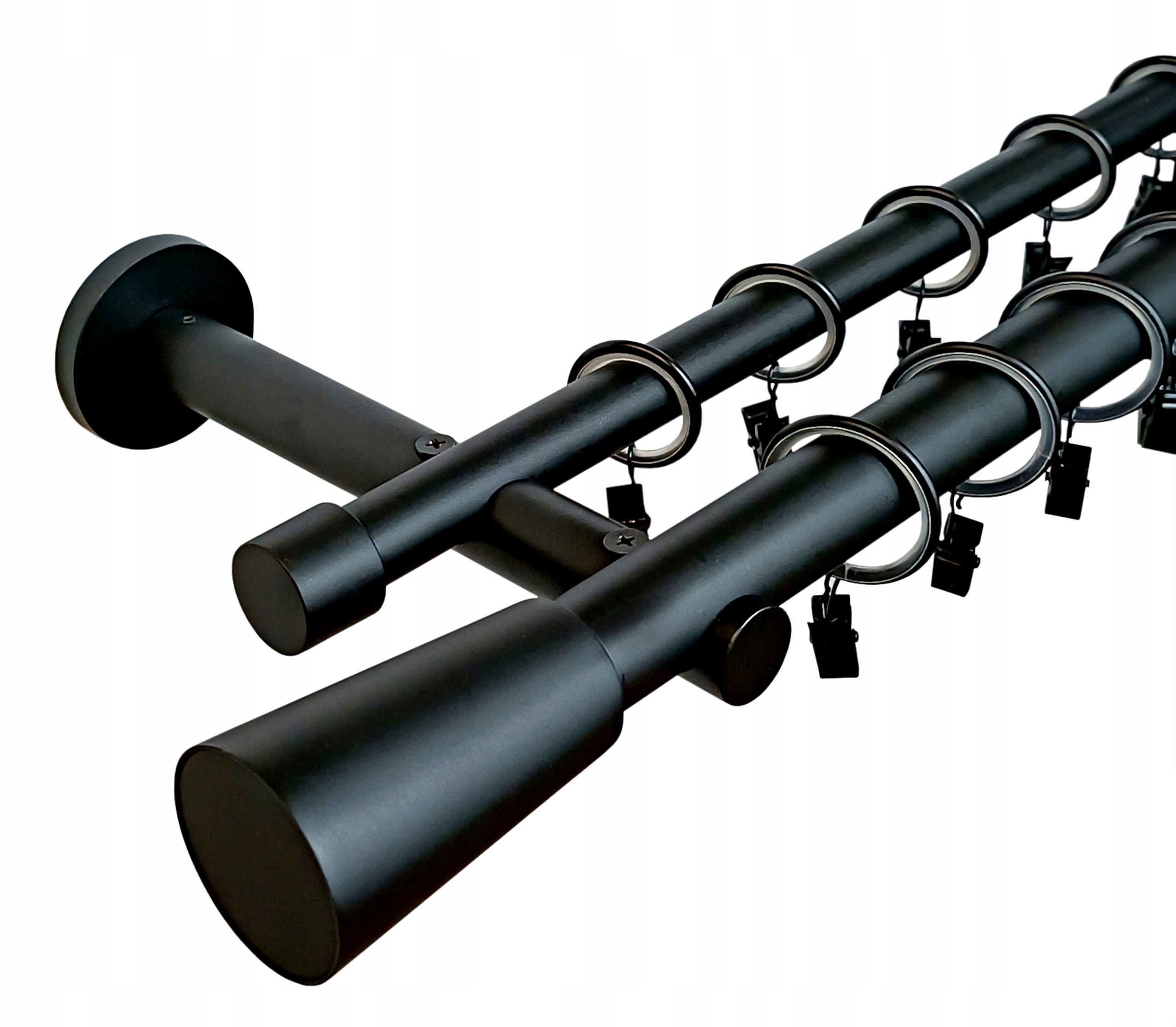 Kovový Karnisz 25+19 mm Čierny Mat Dvojitý 300 cm MIX Koncoviek na výber