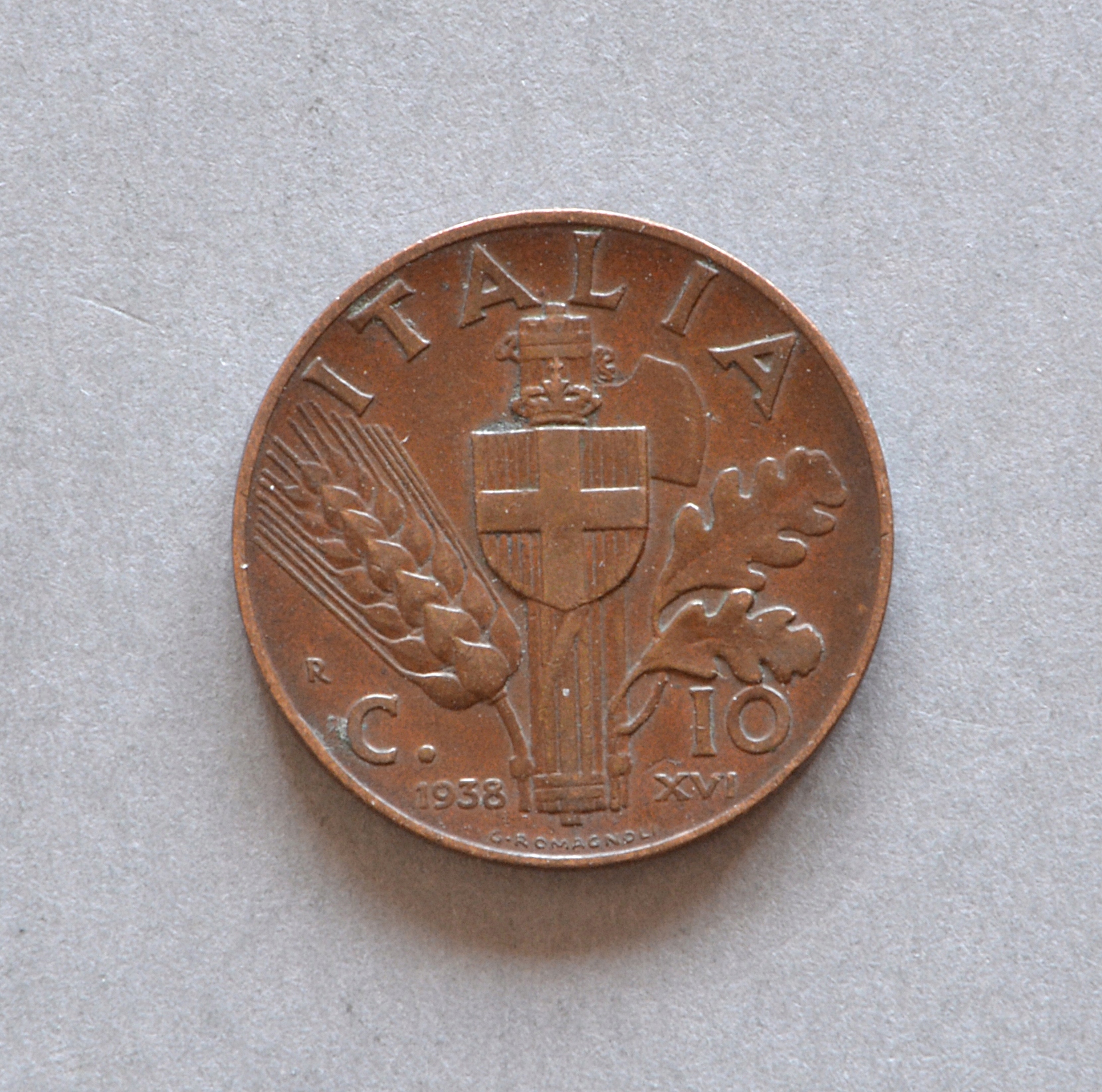 WŁOCHY 10 CENTESIMI 1938 B.ŁADNE