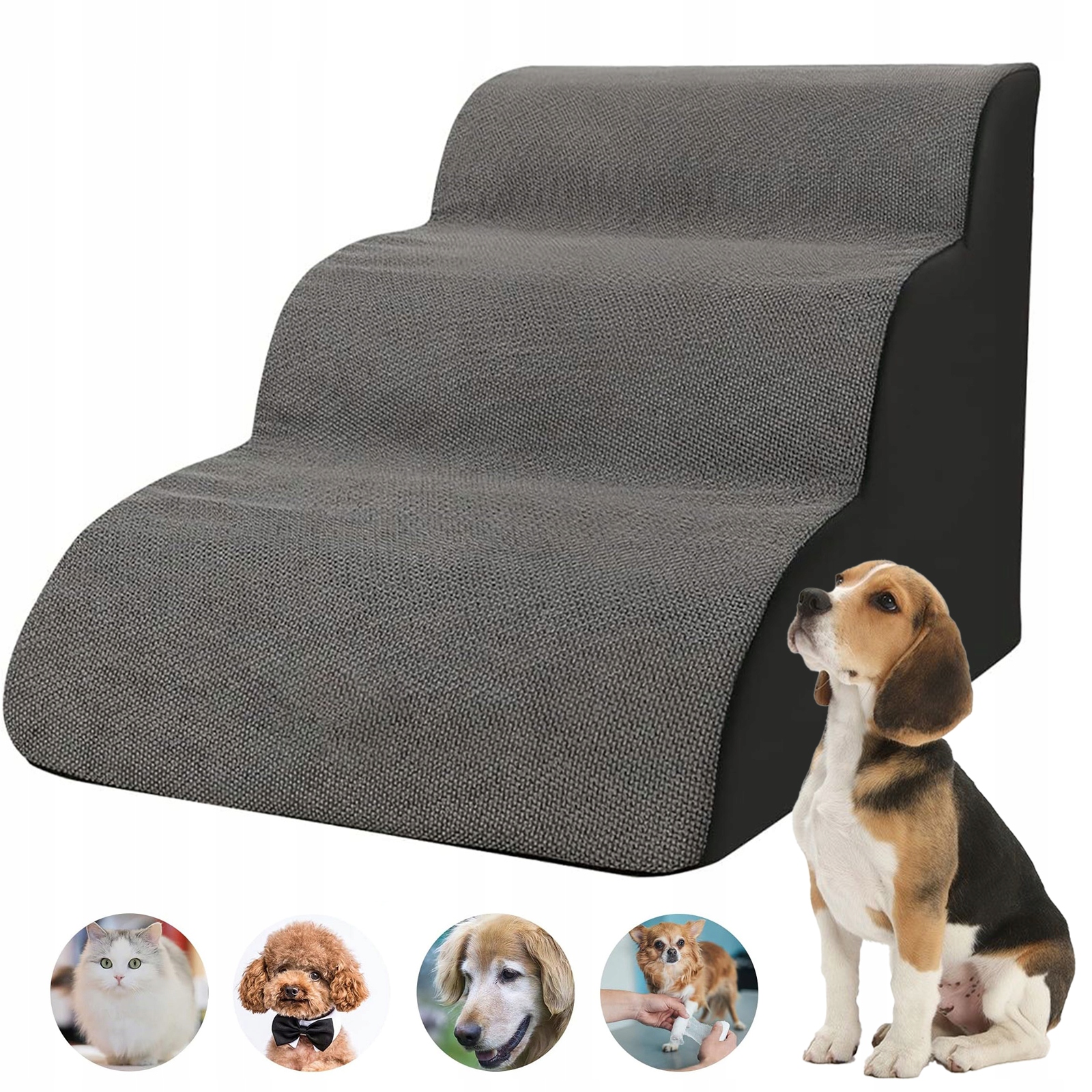 Levně Schody pro psy a kočky, rampa, plošina, 3 schody, stabilní 40 cm, protiskluzová houba 40 cm