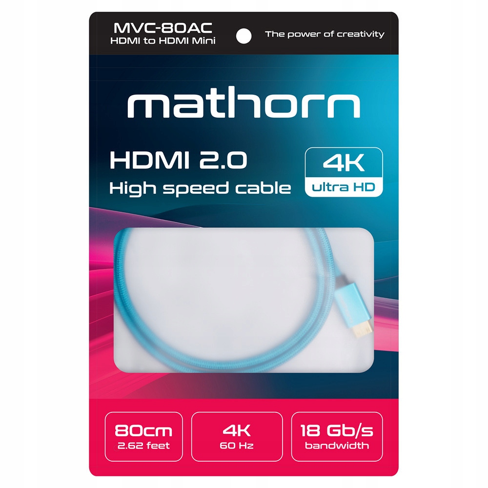 Kabel Mathorn MVC-80AC HDMI - HDMI Mini C 2.0 4K 60Hz 18Gbps 80cm