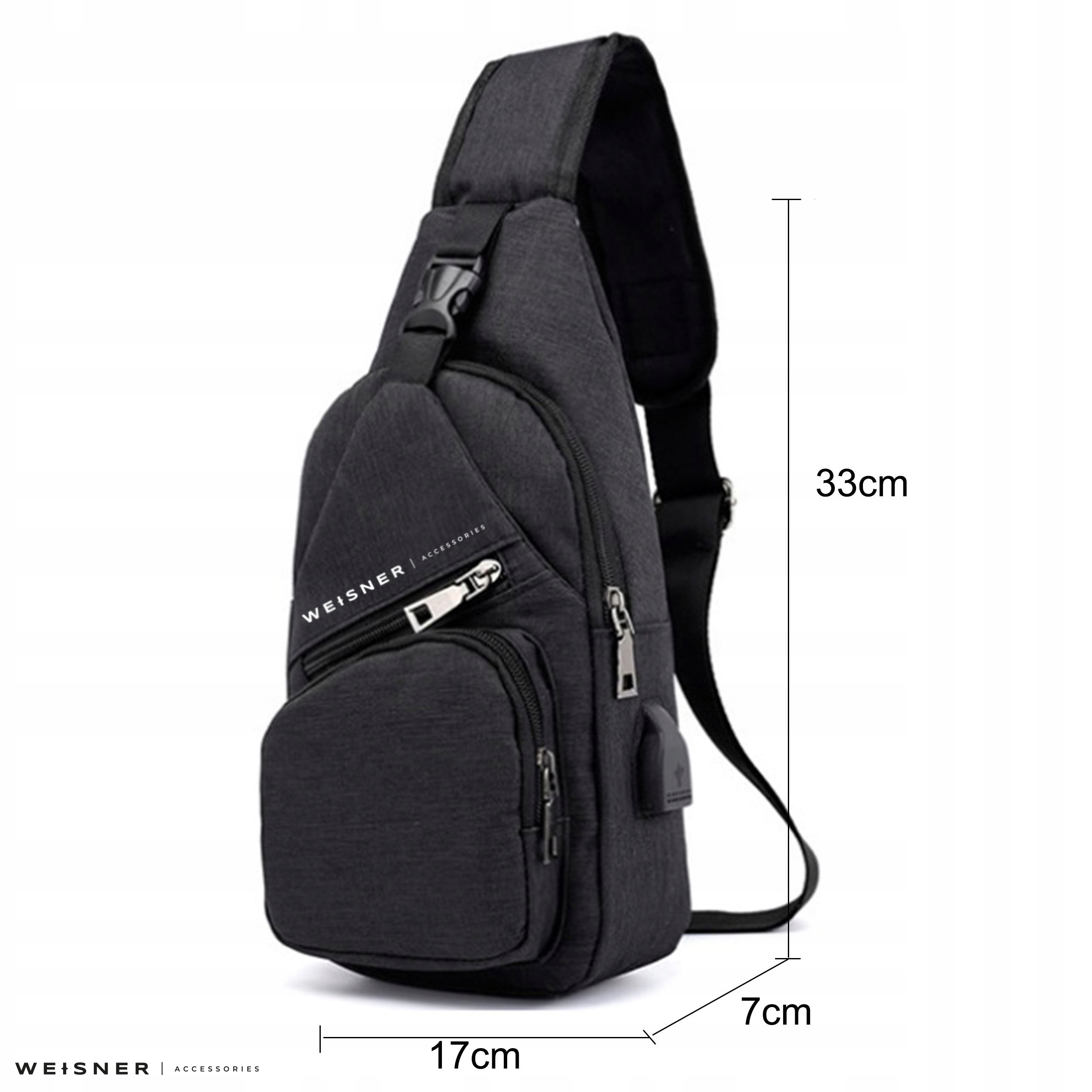 WEISNER CZARNA NERKA SASZETKA MĘSKA PLECAK NA RAMIĘ NERKA NA TELEFON USB Typ saszetka