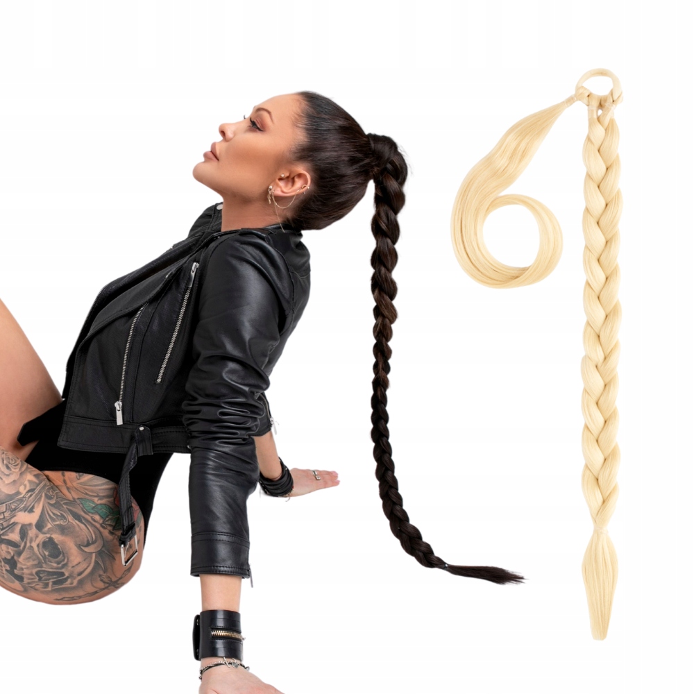 Připínací cop umělé vlasy culík na gumičce 85 cm #613 platinová blond