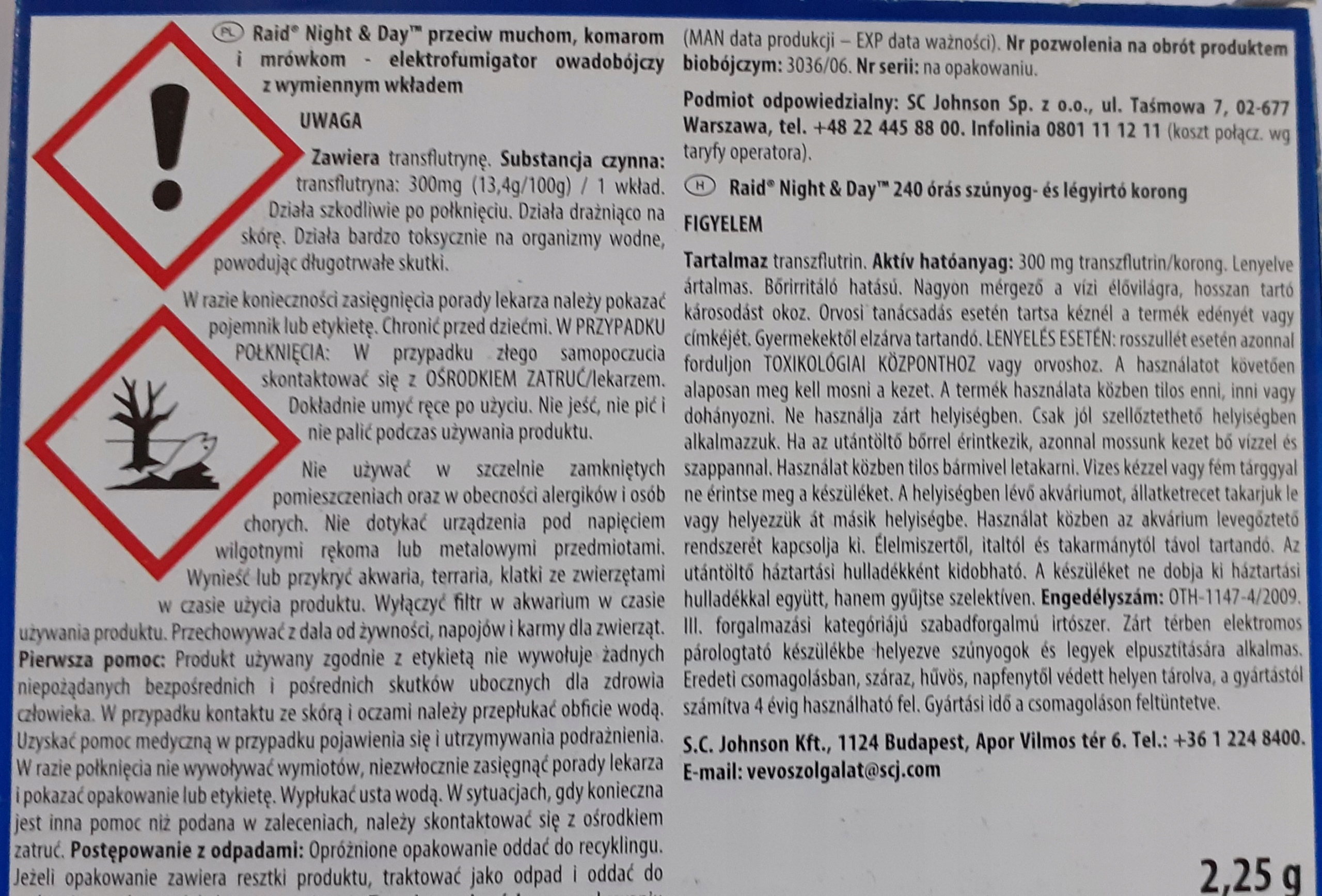 RAID NIGHT & DAY 1 ZAPAS NA KOMARY MUCHY MRÓWKI Marka Raid