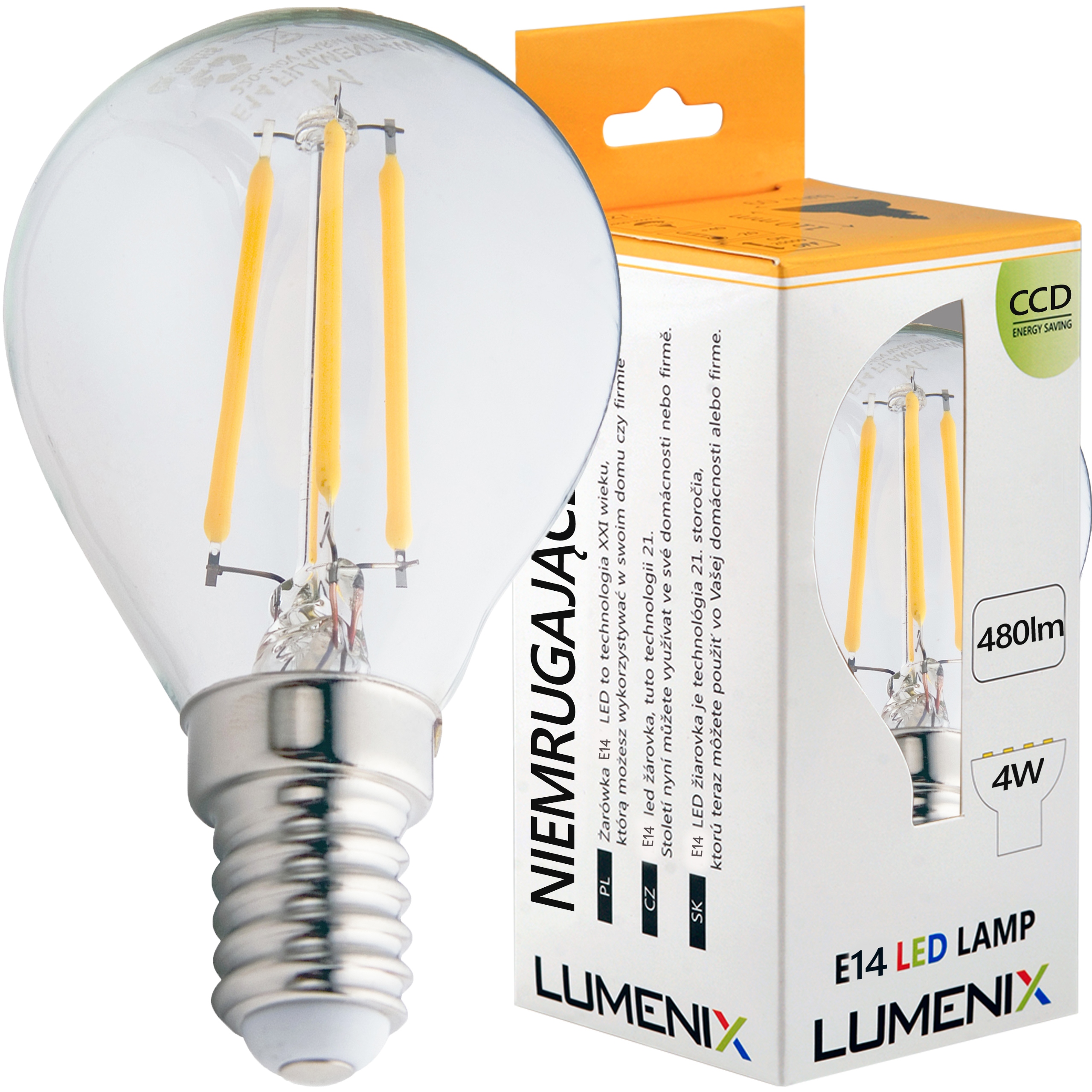 

Żarówka Led E14 480lm 4W Filament kula Ciepła